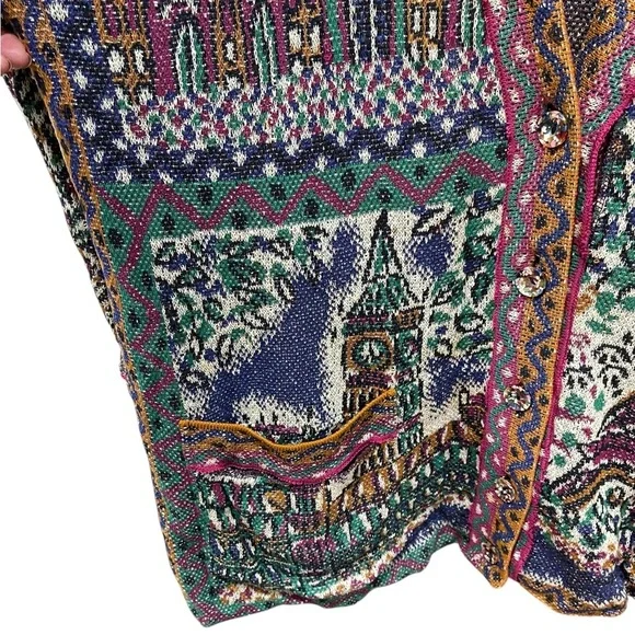 Vintage Missoni Colorful Scenic Architectural Print Cardigan Sweater SZ XL